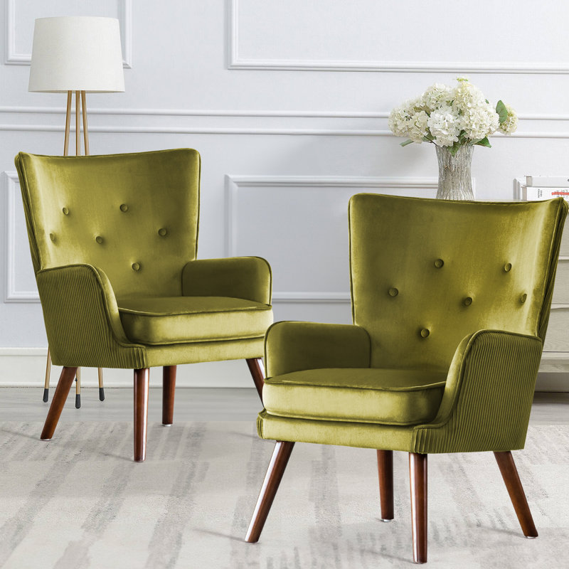 71cm W Modern Solid Wood Armchair & Accent Chair with Velvet Upholstery for Living Room , Green