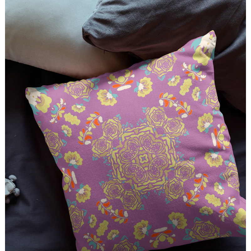  Housse et insert de coussin carré rose, 26" x 26", Mauve/jaune