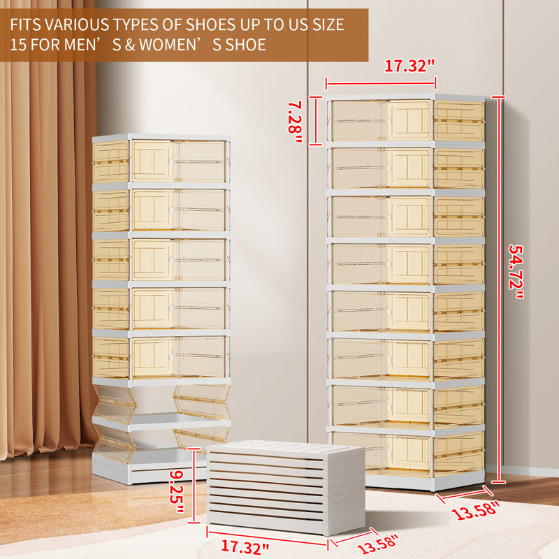 16 Pair Plastic Stackable Shoe Storage Cabinet For Entryway Easy Assembly, Brown