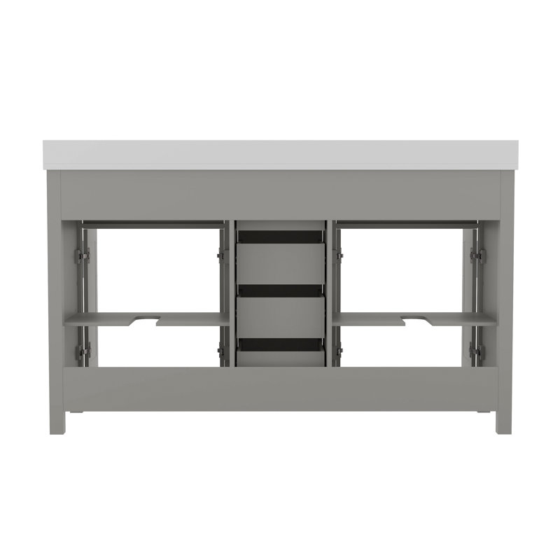 Chenoweth Bathroom Vanity With 2 Sinks, 2 Storage Cabinets, And 6 Drawers, Gray, Nickel