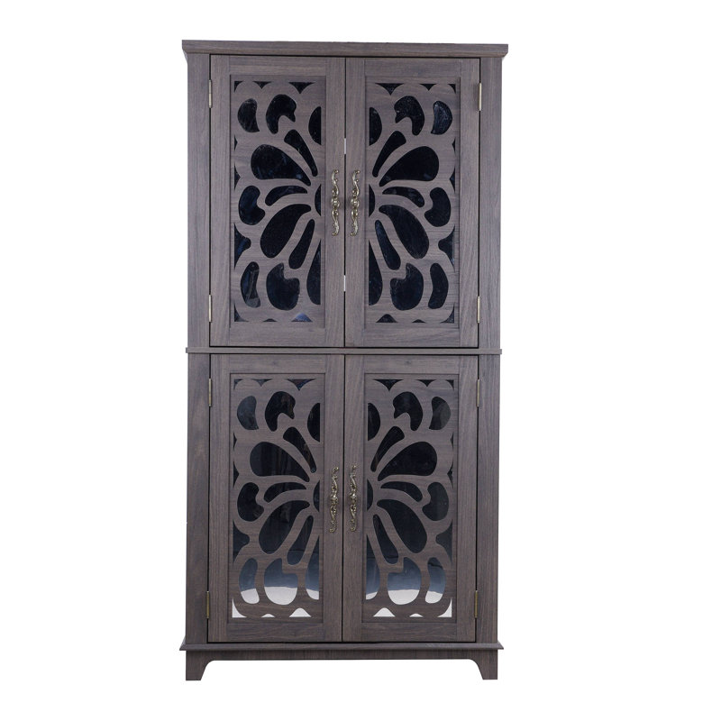 Buffet présentoir avec 4 portes en miroir en acrylique, armoire de rangement à tablettes réglables pour cuisine, salon, armoire de chambre à coucher, panneau de fibres à densité moyenne