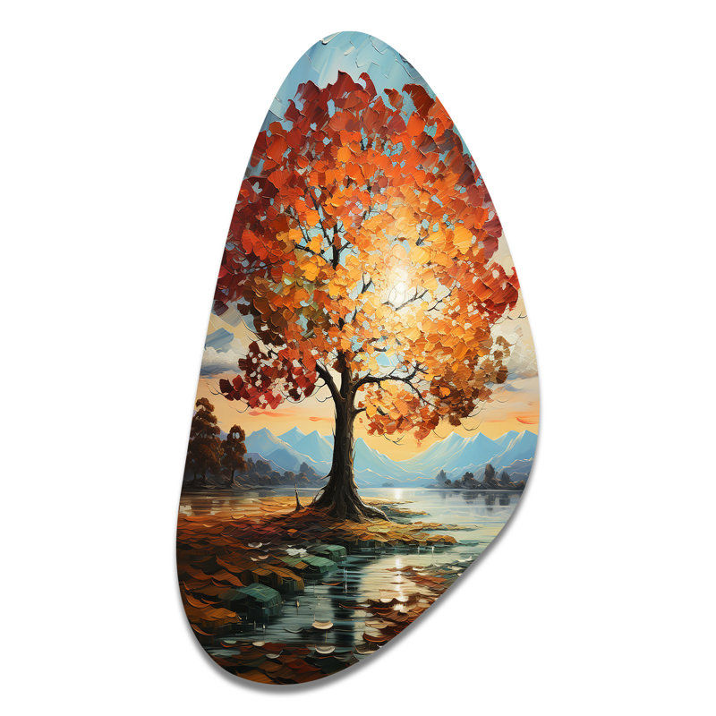 Ornement érable orange sarcelle majestueux - érable en forme d'automne, décoration murale irrégulière en métal