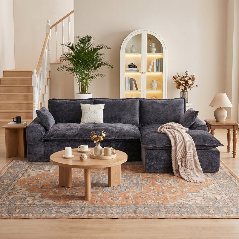 Boneless 103" Boneless Compressed Sectional Couch No Assembly Required With Pillows, Right Hand Facing, Black
