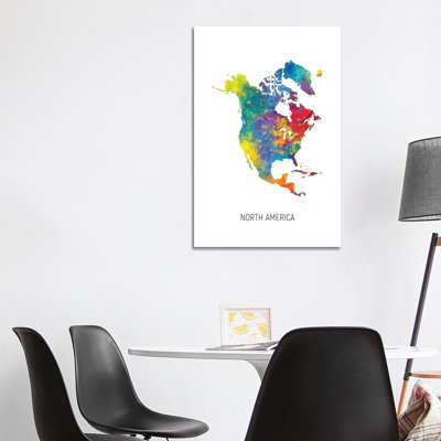 North America Map by Michael Tompsett - Print on Canvas