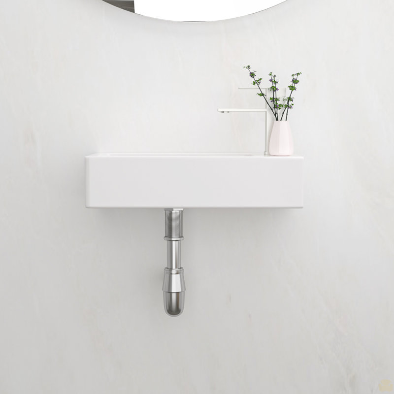Lavabo de salle de bain mural rectangulaire en céramique 14,57X7,28 pouces avec trou de robinet simple