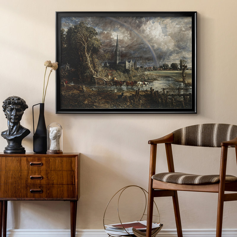 Cathédrale de Salisbury vue des prés-John Constable - Toile tendue avec châssis, 1831, 22,5 x 30,5, Toile avec cadre, Noir