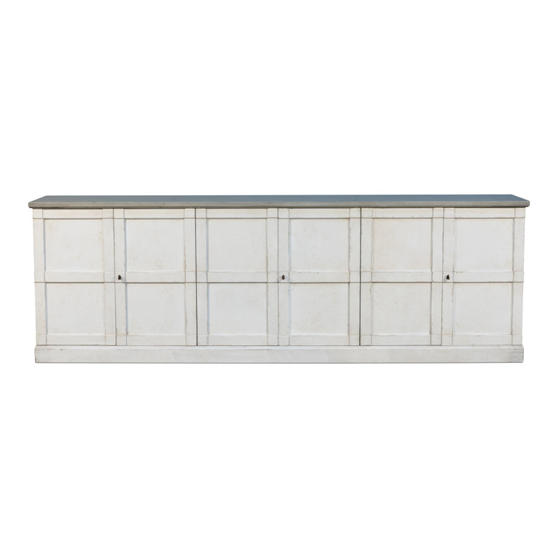 Boxholm 112'' W Solid Wood Sideboard, Stucco White/Gray Quartz