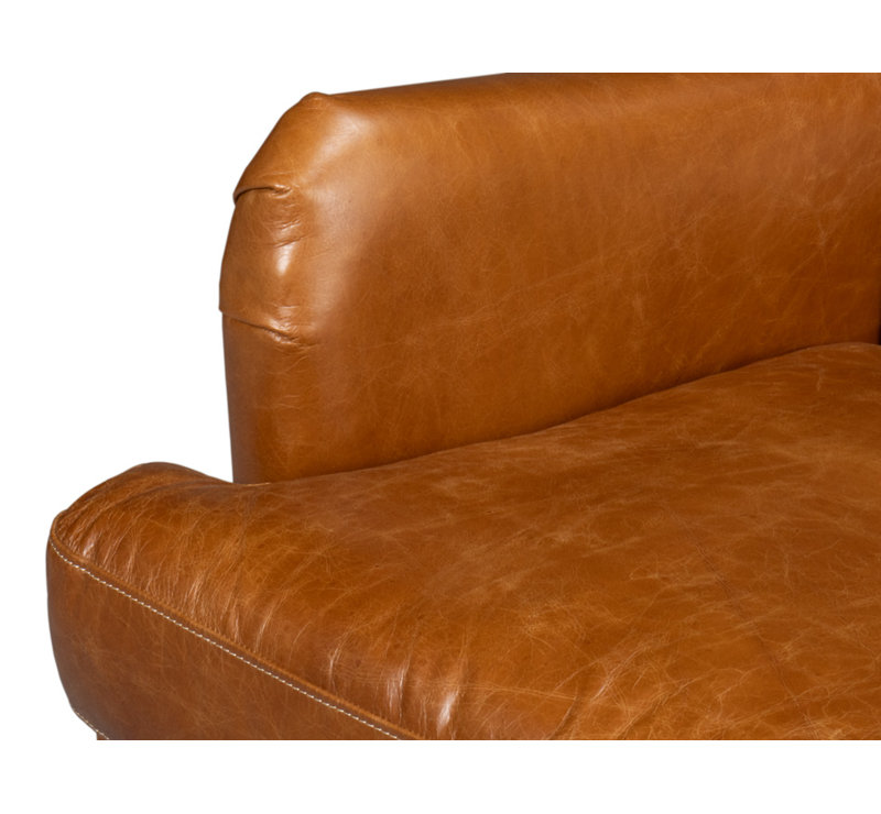 Fauteuil à oreilles en cuir 28 po Buenrostro, Cuir véritable brun