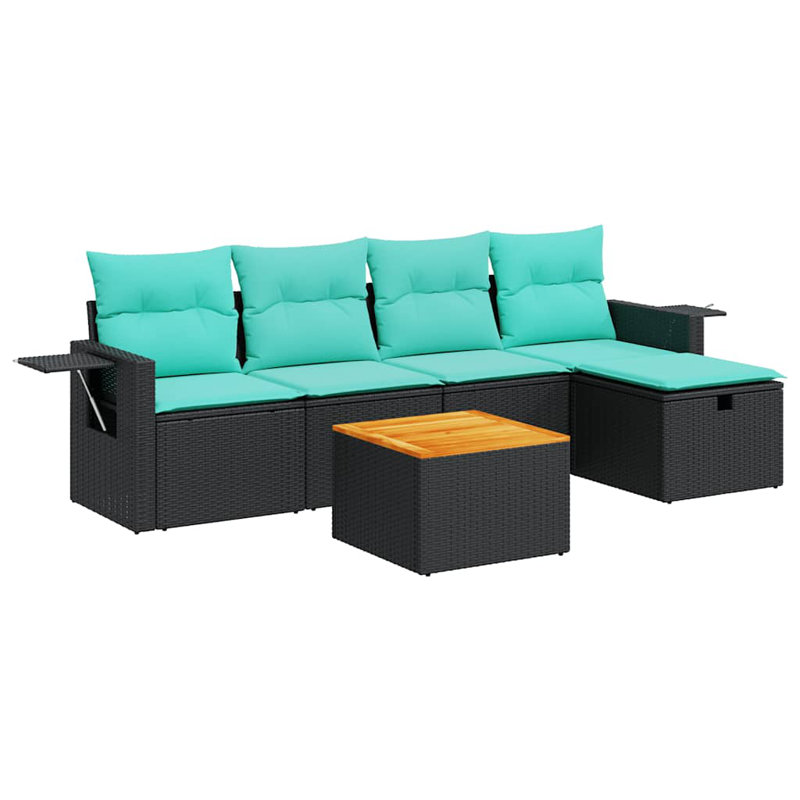Ensemble de canapés de patio 6 pièces avec coussins en rotin noir pour l'extérieur