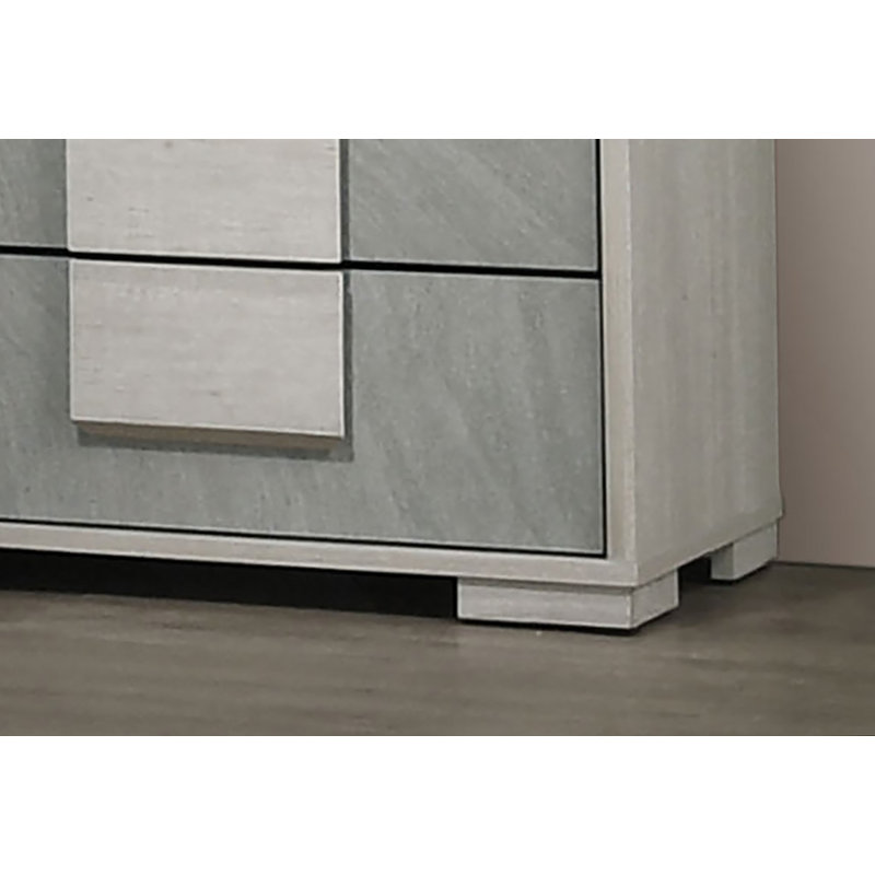 Commode à tiroirs en queue d'aronde de style contemporain 1pc deux tons centre glissières en métal panneaux de bois blanc délavé et finition de pierre gris