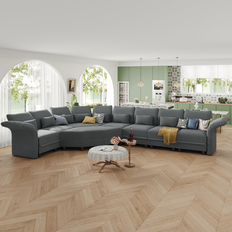 Ahren 8 - Piece Upholstered Chenille Modular L-Shaped Corner Sectional Sofa With Ottoman, Gray Velvet