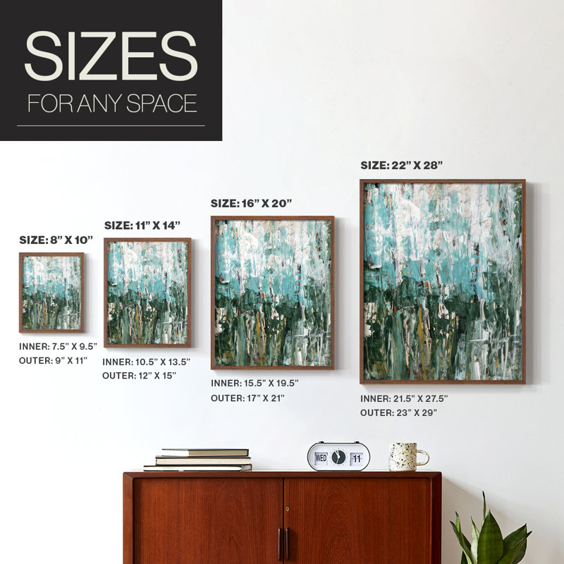 «Abstract Turquoise Forest II», reproduction encadrée - bois massif, H 30 po x l 24 po, Cadre noyer
