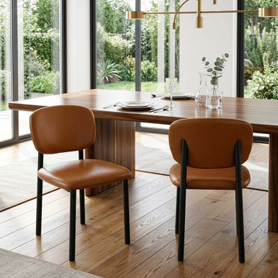 Ensemble de 2 chaises de salle à manger rembourrées en tissu avec pieds en fer Beren