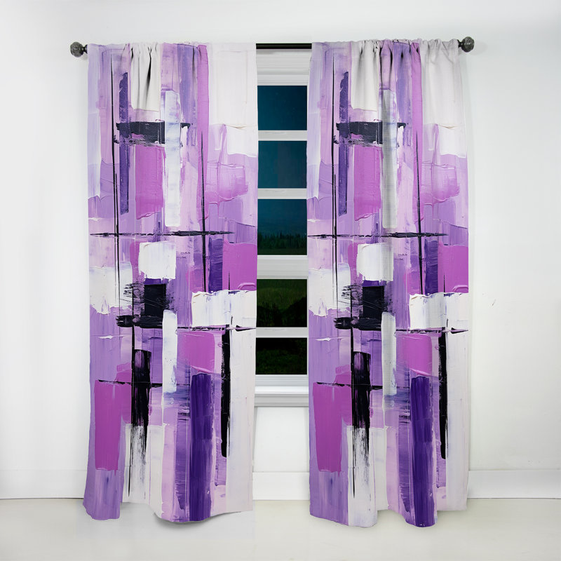 Walmoor Tachisme Purple Cubism Brush III - Modern Curtain - Velvet Room Darkening - 1 panel, 52" W x 63" L