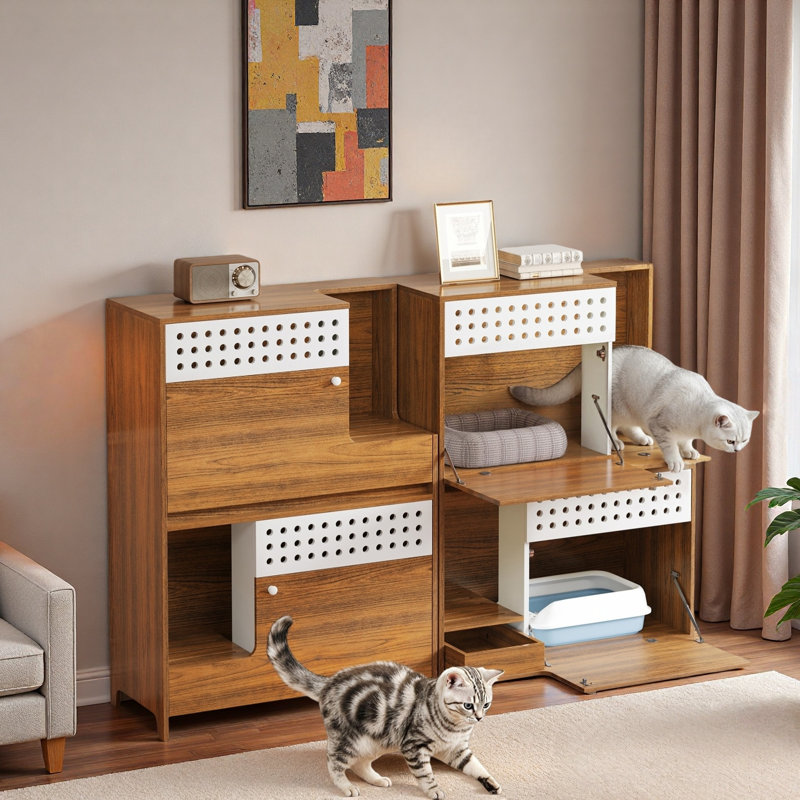Ensemble de meubles pour chat 2 pièces avec trous de ventilation Airy, Brun