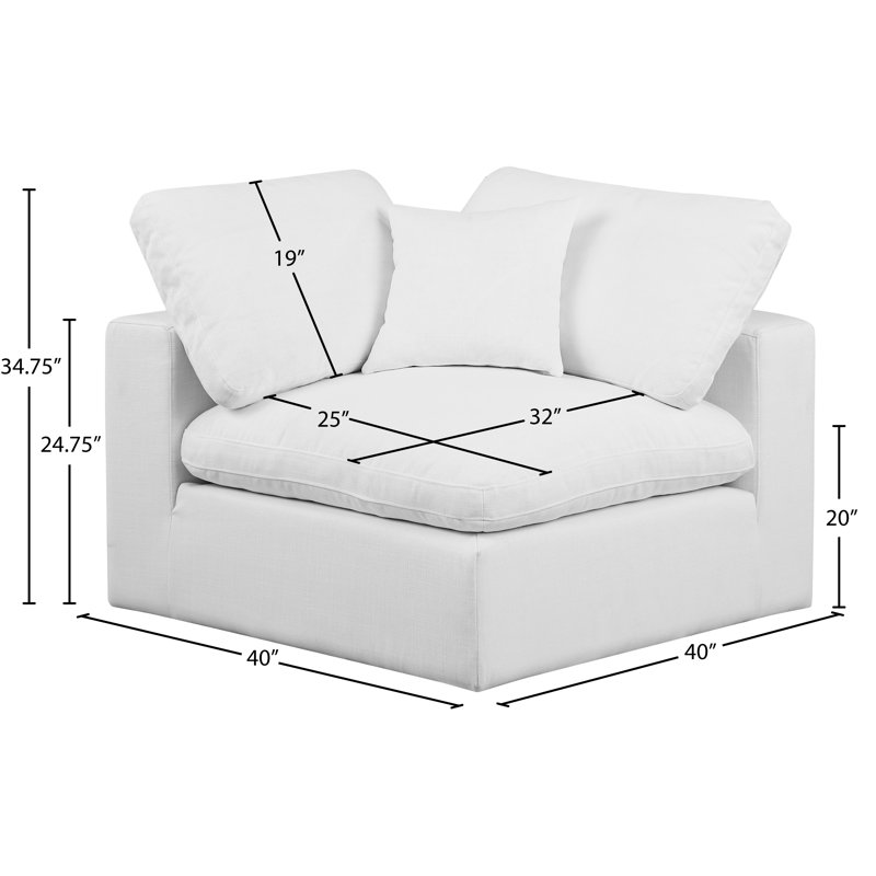 Fauteuil d'angle 40 po, Tissu texturé en lin blanc