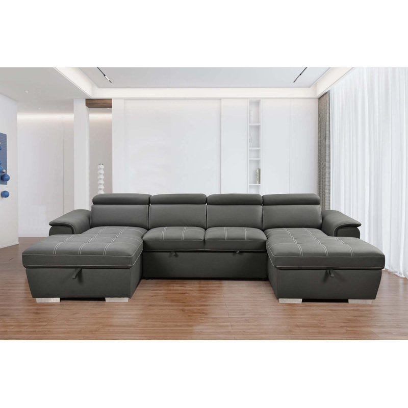 Canapé-lit en forme de U, surdimensionné de 121 pouces - lit escamotable 2 en 1, canapé-lit modulaire avec méridienne de rangement double pour meubles de salon