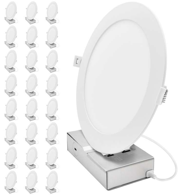 LUXRITE 8 In. LED Recessed Light with J-Box, Canless Mini Panel Light, 5CCT, 13/15/18W, 1050/1250/1500LM, CRI90 Dimmable 120-277V IC Rated ETL 24 Pack