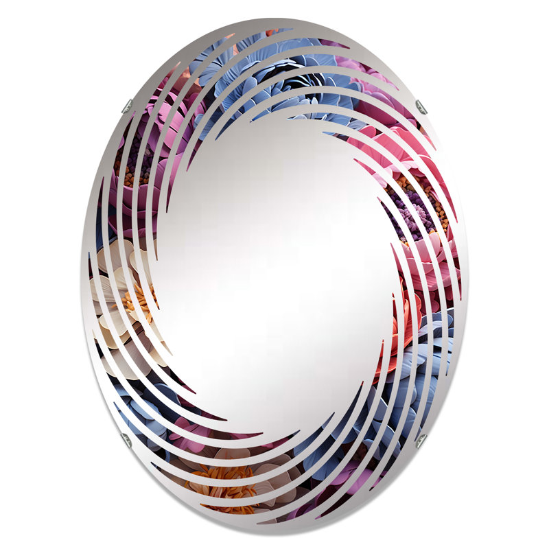 Magnifique pivoines colorées «Come Alive II» - Miroir mural en spirale | Ovale, 35,4 po x 23,6 po