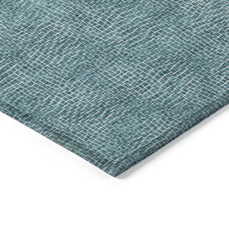 Teal Geometric Flat Woven Synthetic Indoor/Outdoor Rug 2'6" x 3'10"