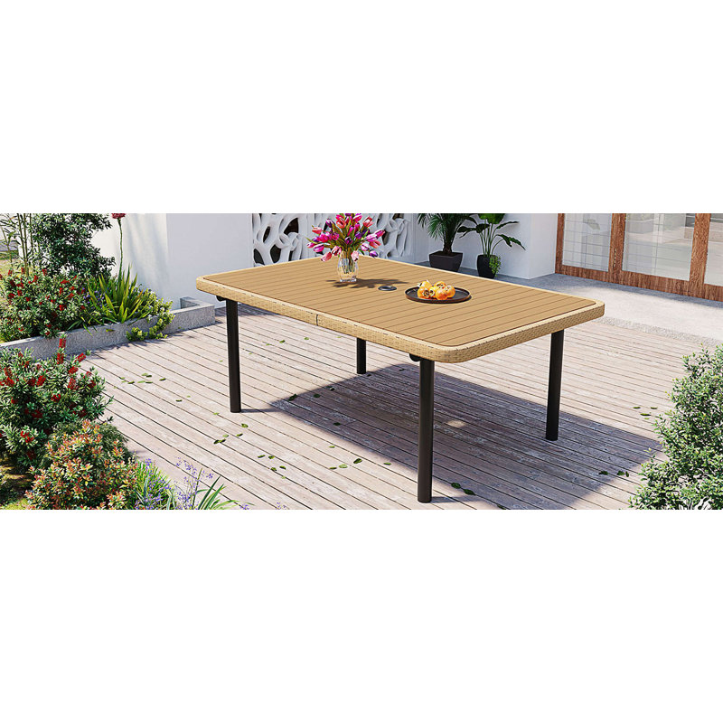 Table de salle à manger d'extérieur avec trou pour parasol, table de salle à manger rectangulaire