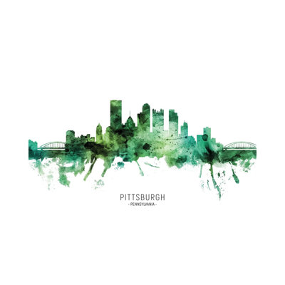 Pittsburgh Pennsylvania Skyline Green by Michael Tompsett - 1 Piece Wrapped Canvas Wall Art