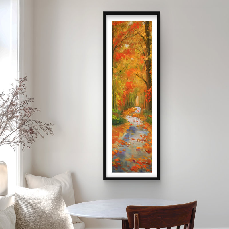 Sentier d'automne - décor contemporain encadré avec passe-partout, Noir