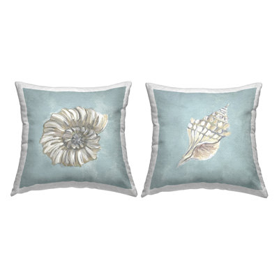 Nautilus and Conch Seashells Printed Outdoor Throw Pillow Design by Julie Derice (Set of 2)