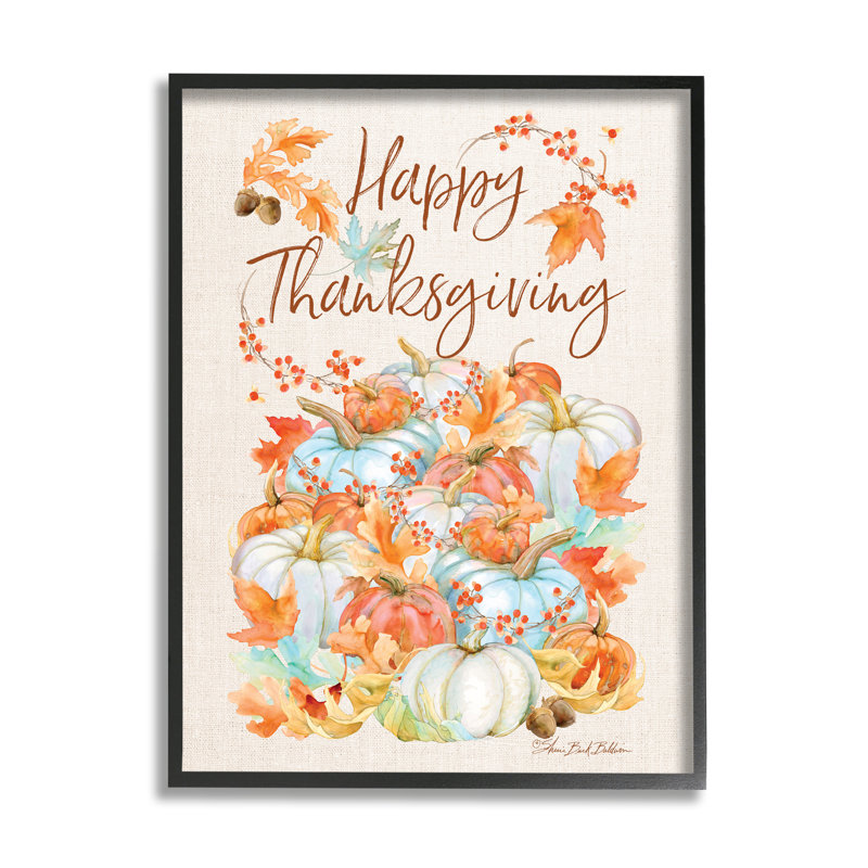 «Happy Thanksgiving Expression White Autumn Pumpkins» par Sherri Buck Baldwin - impression d'art textuel, Toile tendue
