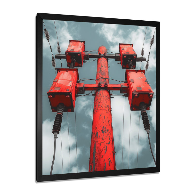 Red Black Urban Electric Power Lines I - impression d'art mural lignes électriques, H 32 po x l 24 po x P 1 po