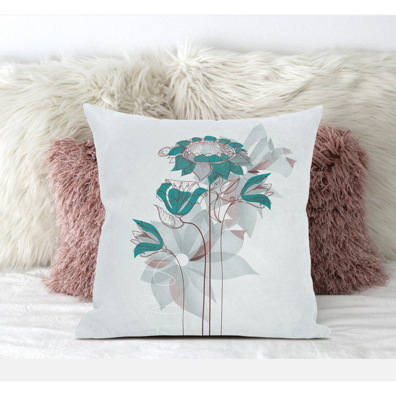 Coussin à motif floral avec housse amovible, H 18 po x l 18 po, Bleu / vert / bleu sarcelle