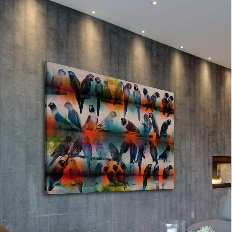 « bavardy oiseaux » par parvez taj,, reproduction de peinture à l’aquarelle sur toile enveloppée, 30 po x 45 po