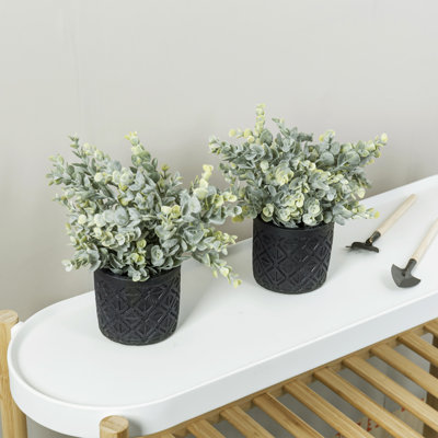 2 pièces fausse plante de buis eucalyptus dans des jardinières noires