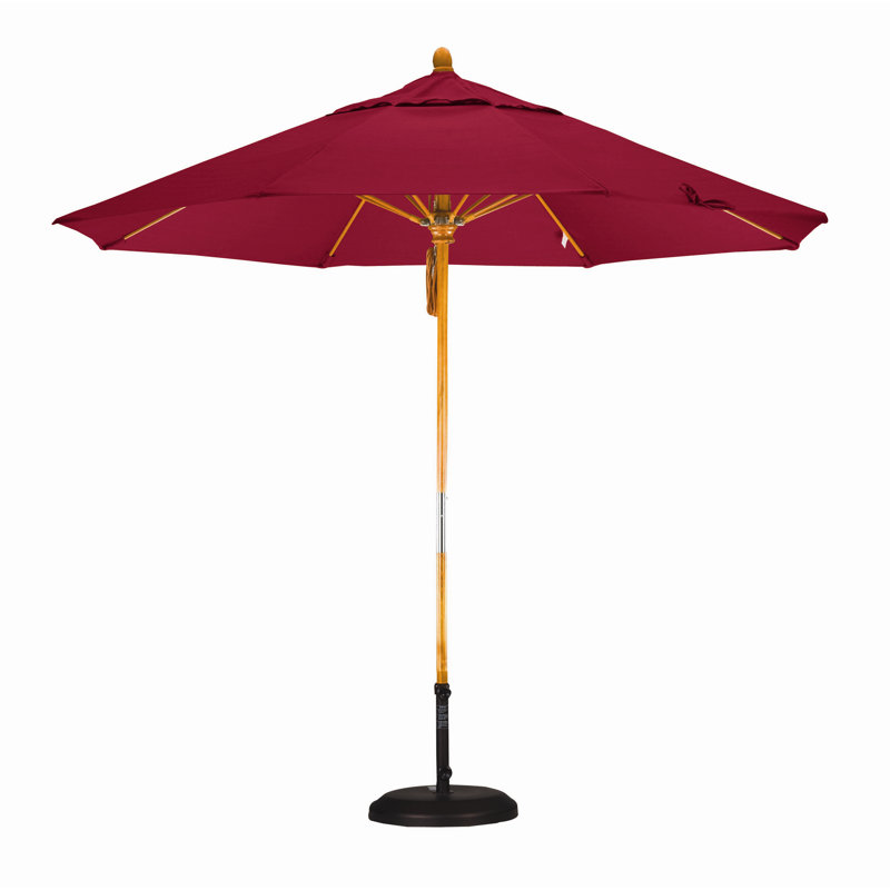 Parasol 9" Market, Toile Sunbrella® rouge Jockey, Marenti Wood