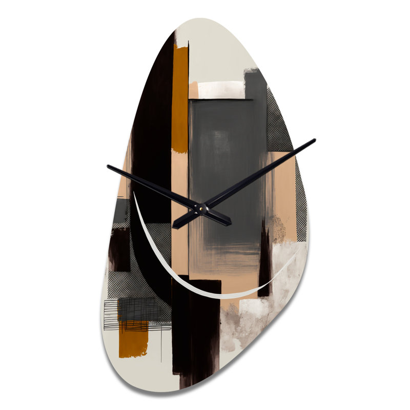 Mourya Warm Watercolor Abstract II - horloges murales en métal à forme unique abstraite, horloge murale asymétrique noire
