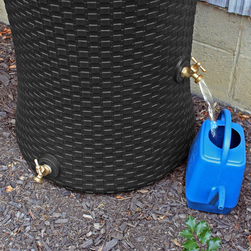 Black Wicker 50 Gallon Rain Barrel with Planter Top