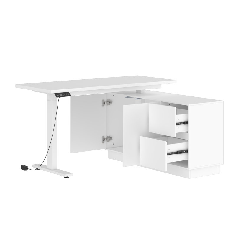 Bureau debout électrique en L avec rangement de 29,5 po à 44,5 po de hauteur