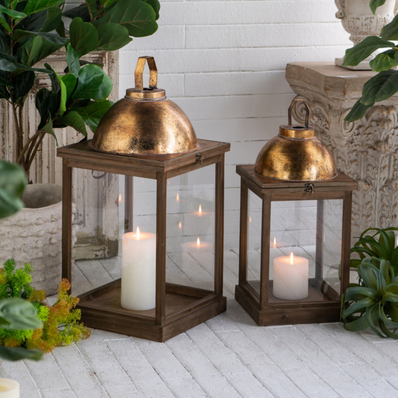 Brown Wooden Lantern With Transparent Glass Panels