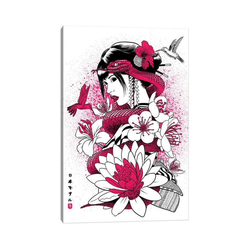 Geisha With Pink Snake by Alberto Perez - Gallery-Wrapped Canvas Giclée on Canvas, 20.32 cm H x 30.48 cm W, No Frame