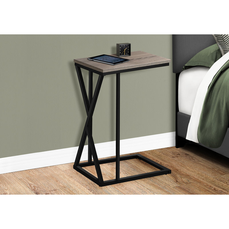 Table moderne pour chambre à coucher - Côté contemporain taupe foncé et métal avec plateau