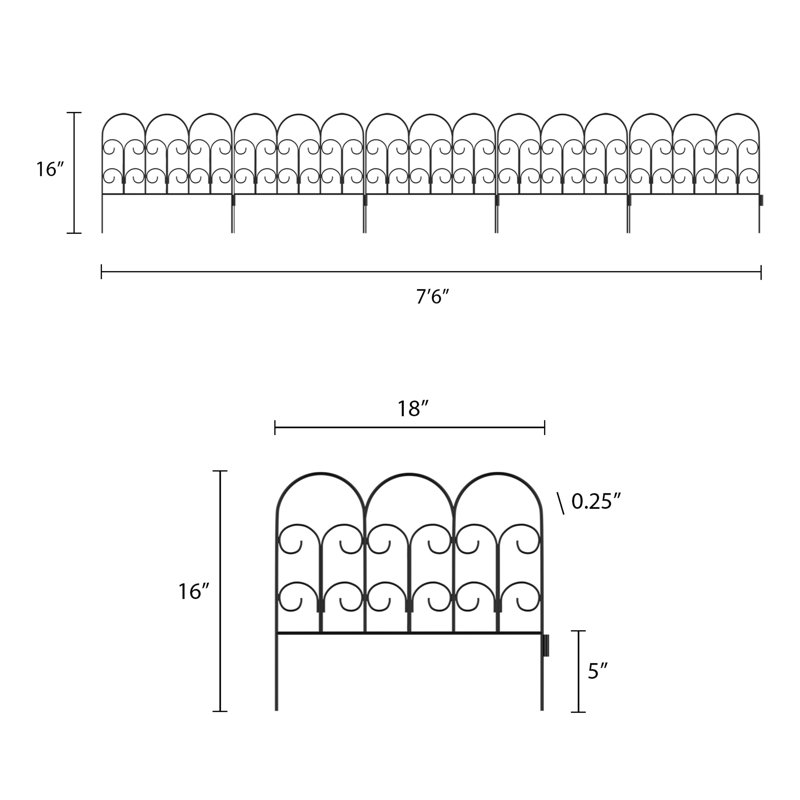 Pure Garden Metal Garden Fencing- 5 Outdoor Interlocking Panels for Landscaping- Edging
