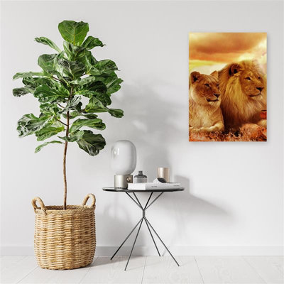 King Lion And Lioness' - Wrapped Canvas Print
