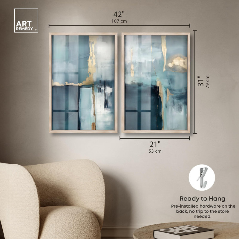 Ensemble de 2 panneaux dorés de luxe bleu , H 31 po x l 21 po, Crème, crème
