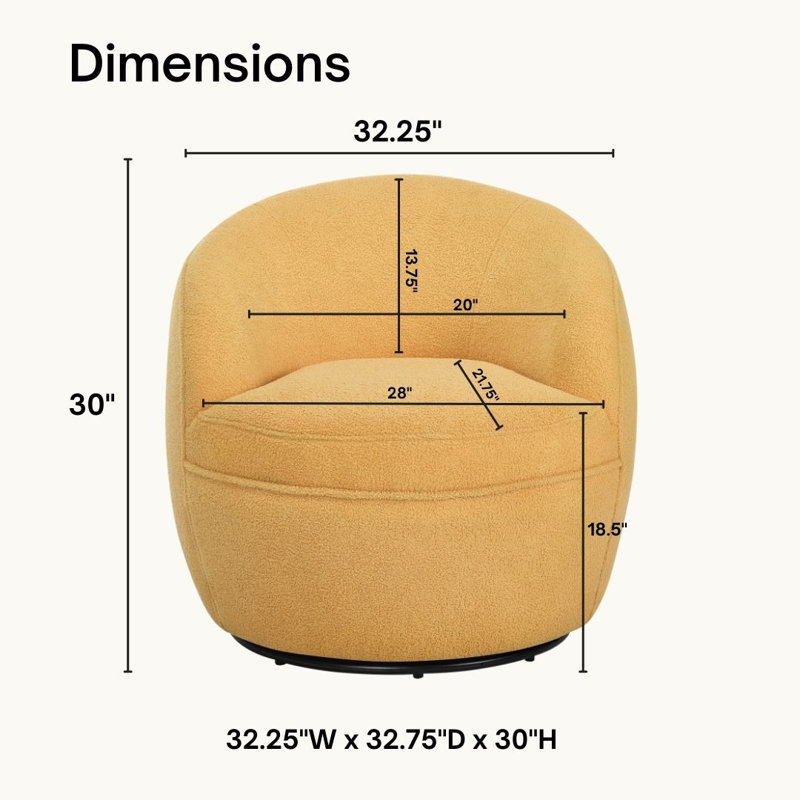 Fauteuil demi-tonneau pivotant en sherpa Gwenlyn 360, Peluche jaune