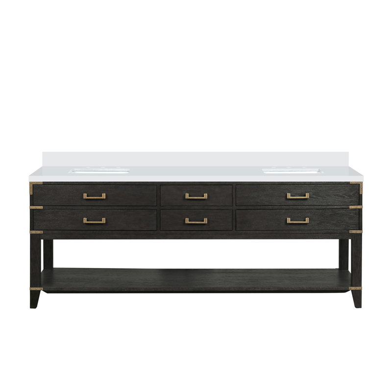 Double Bath Vanity with White Quartz Top, Black