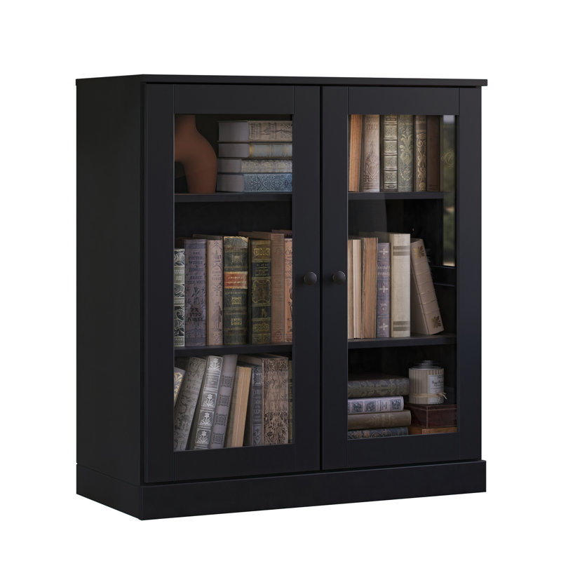 Palace Imports 100% Solid Wood Short Bookcase with Glass Doors, Adjustable Shelves, Modular Storage Bookshelf, 32" W x 35.75" H