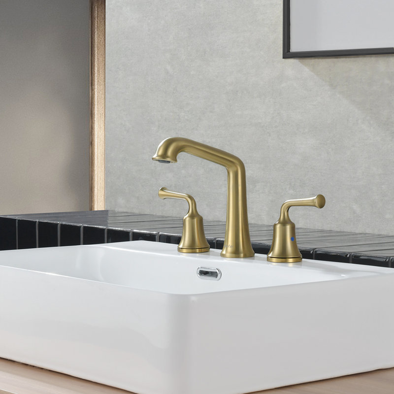 Widespread 2-handle Bathroom Faucet with Drain Assembly, Brushed Gold