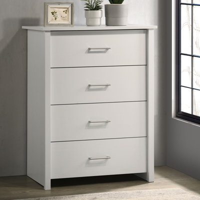 Commode blanche à 4 tiroirs l 32 po avec poignées argentées