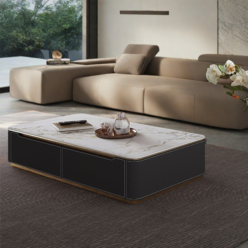 Modern minimalist style coffee table, 14.17" H x 51.18" L x 27.56" W, Black