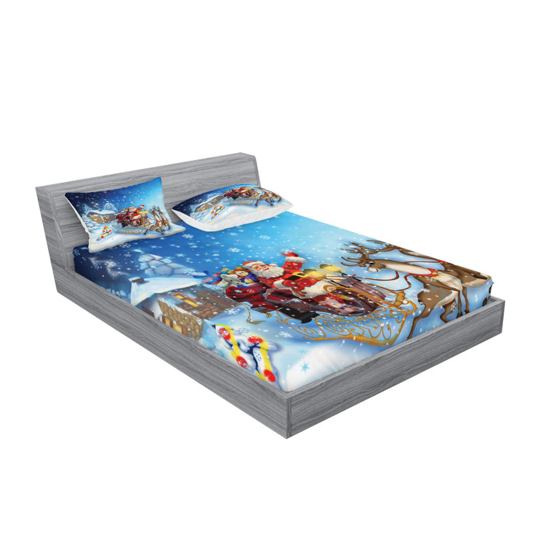 Drap-housse et coussin décoratif Ambesonne Christmas, bleu marine, Ensemble de draps pour très grand lit californien